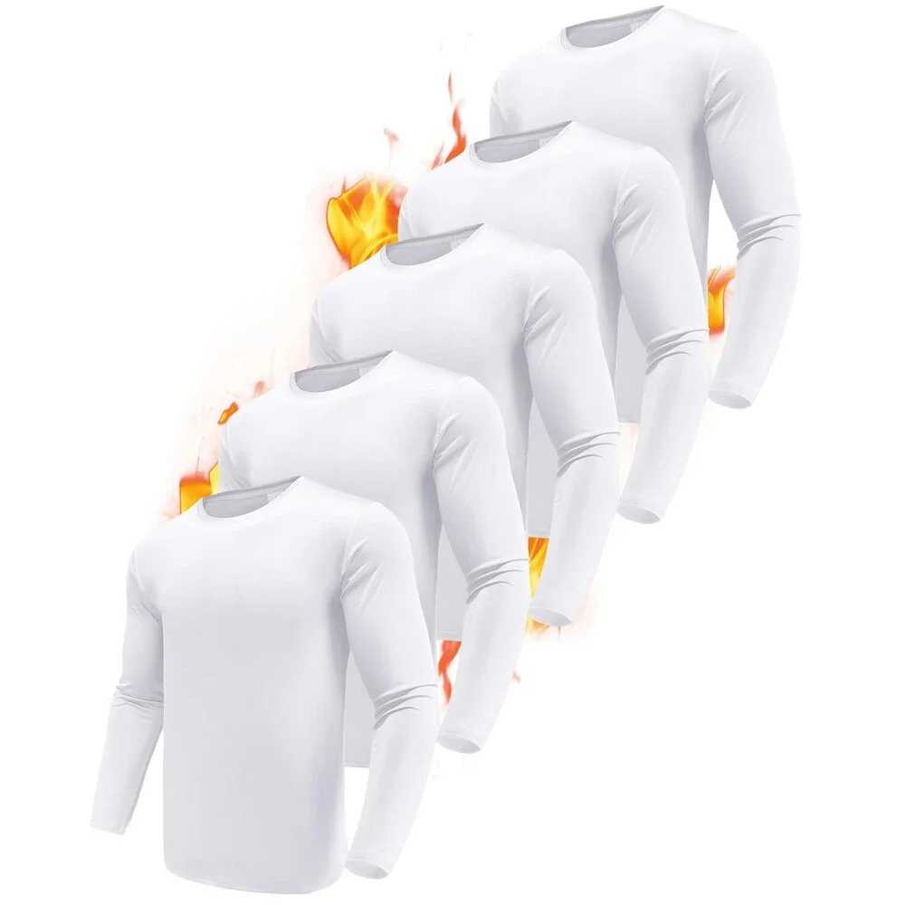 Boyzn 5 Pack Men's Thermal Long Sleeve T-Shirts, Crewneck Fleece Lined Crew Neck